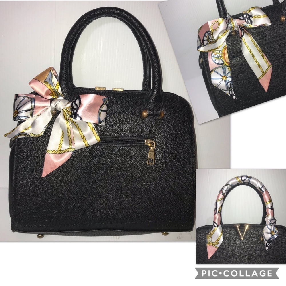 Twilly Handbag Headband Neck Tie Scarf (1) Pink White